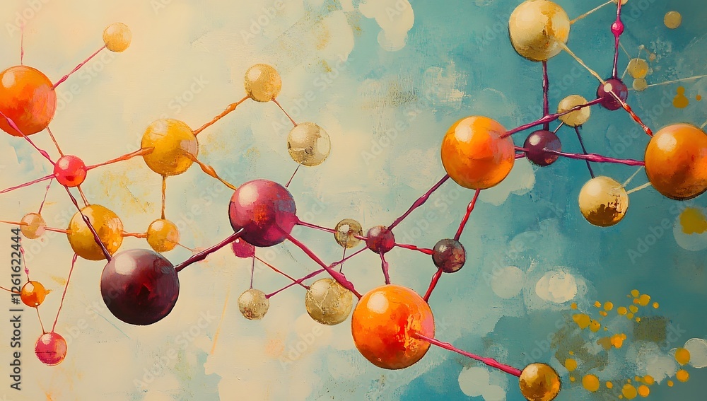 Poster abstract molecular structures in a painted sky background