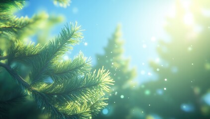 Pine branch sunlight forest bokeh nature
