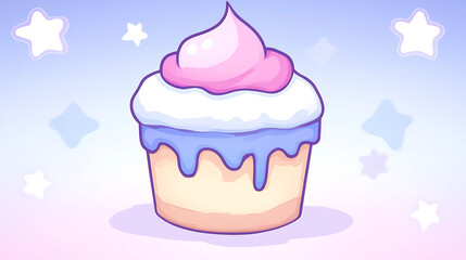 Dreamy Dessert Delight Sweet Treat Cartoon Style Cupcake with Sprinkles on a Whimsical Pastel Scene