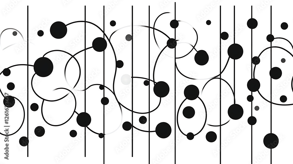 Poster dynamic arrangement of circles lines and curves creating abstract visual harmony and complexity