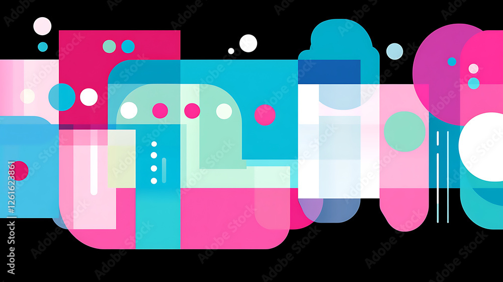 Poster dynamic composition of colorful geometric overlays and minimalist shapes in an abstract design
