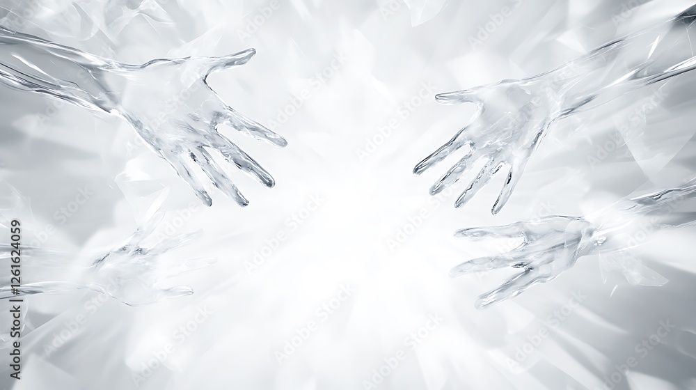 Poster A collection of abstract images showcasing floating hands in a surreal artistic style.