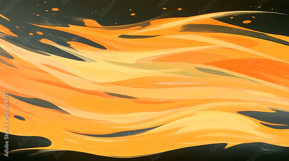 Poster dynamic flowing orange energy abstract design on dark backdrop digital artwork modern style pattern