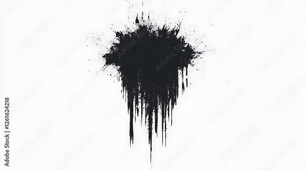 Poster dynamic ink splatter with dripping effect abstract visual element on white background for creative d