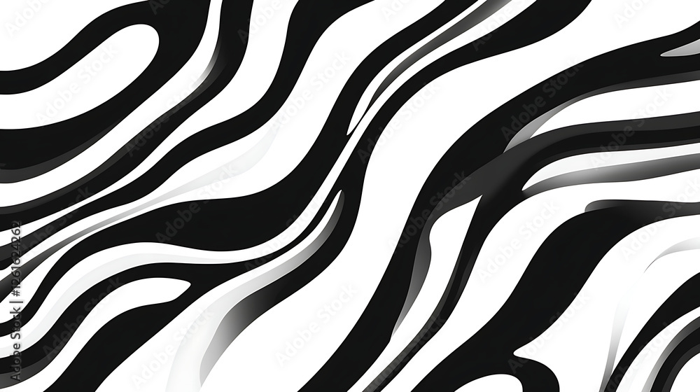 Poster dynamic monochrome flowing stripes with gradient effects and fluid movement of zebra patterns style