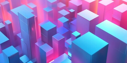 Abstract Blocks Form a Cityscape with Vibrant Colors, Modern Architecture Design.