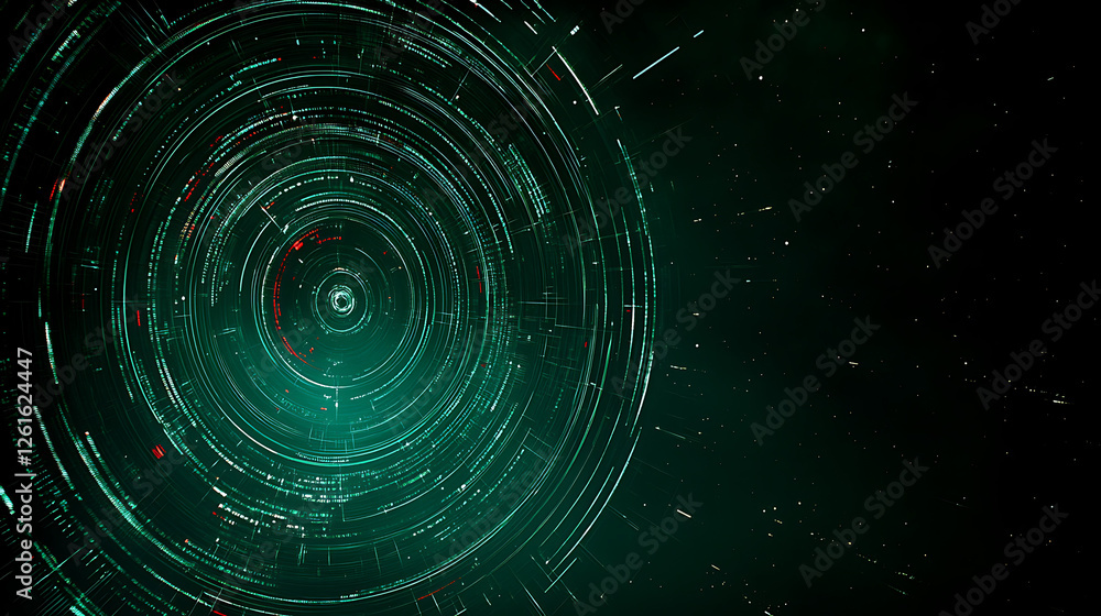 Poster dynamic swirling vortex of digital data streams tunneling into the unknown realm of cyberspace
