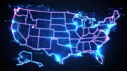 Obraz premium USA digital map, glowing lines, data streams, network