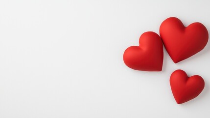 Three red hearts on a white background, symbolizing love and affection, ideal for romantic themes or celebrations.