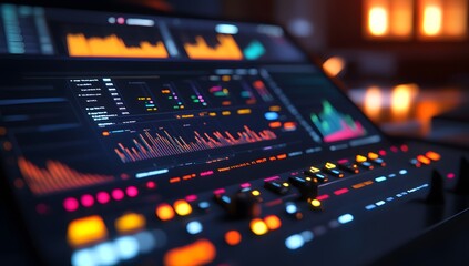 Futuristic dashboard displaying data in a control room