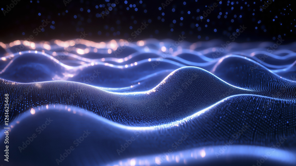 Aufkleber futuristic digital landscape with glowing waves and sparkling particles creates mesmerizing and imme