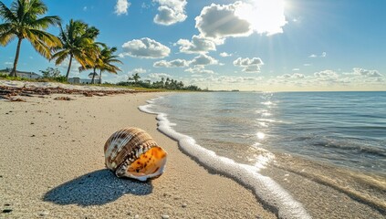 Obraz premium Tropical beach seashell sunrise calm