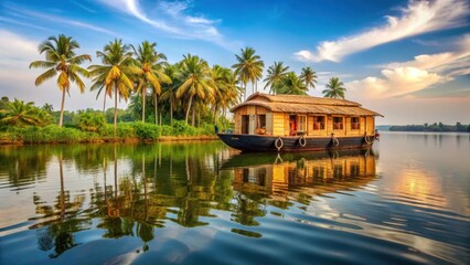 Houseboat floating on serene backwaters of Alappuzha, alappuzha, serene waters , alappuzha