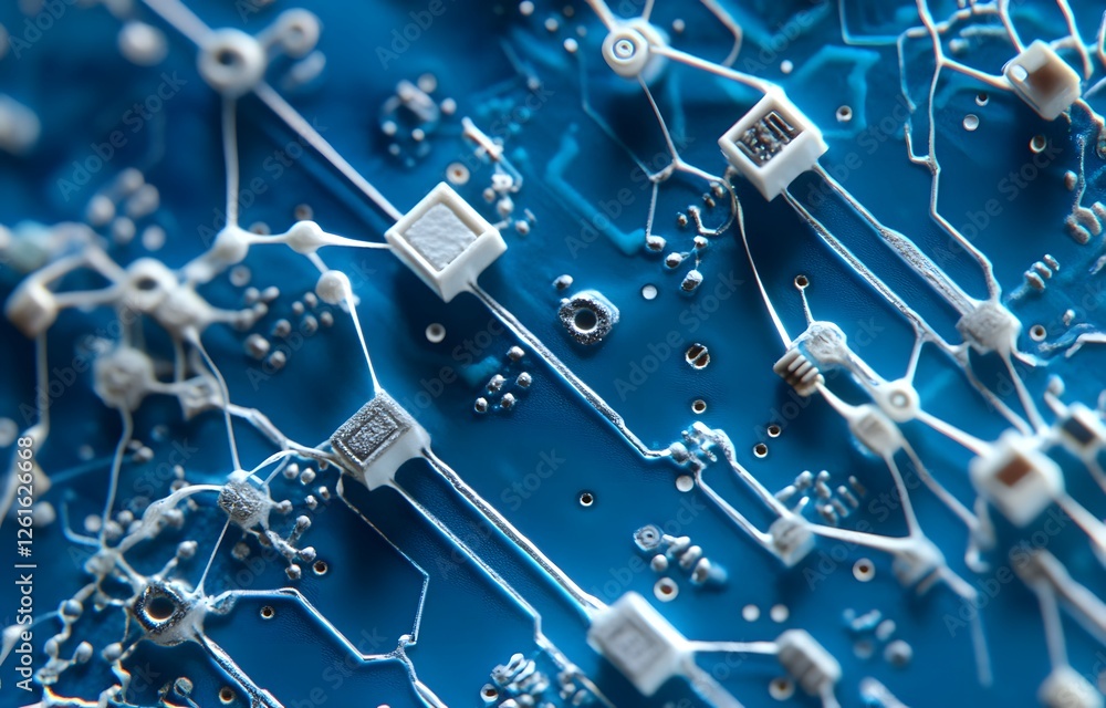 Poster close-up circuit board, intricate network, futuristic design, background tech