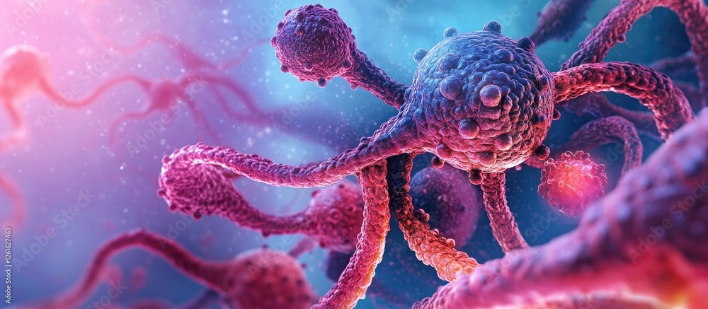 Aufkleber cancer cell network in microscopic view