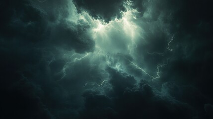 Dark stormy clouds with lightning.