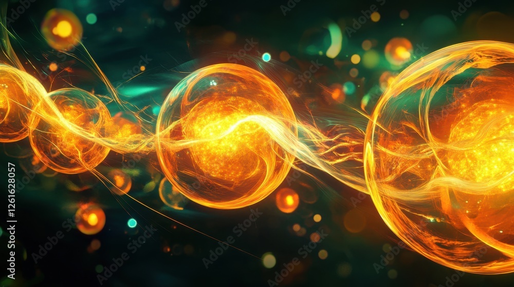 Poster digital art depicting a network of interconnected, glowing orbs with energy-like lines flowing betwe