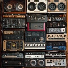 Fototapeta premium Vintage audio equipment wall.