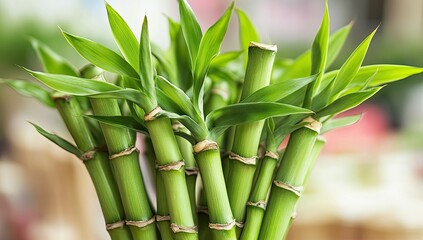 Fototapeta premium Lush Lucky Bamboo Cluster Close-up, Home Decor