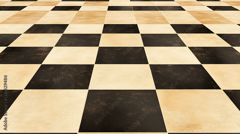 Poster elegant floor with dark and light tiles in checkerboard pattern for interior design projects