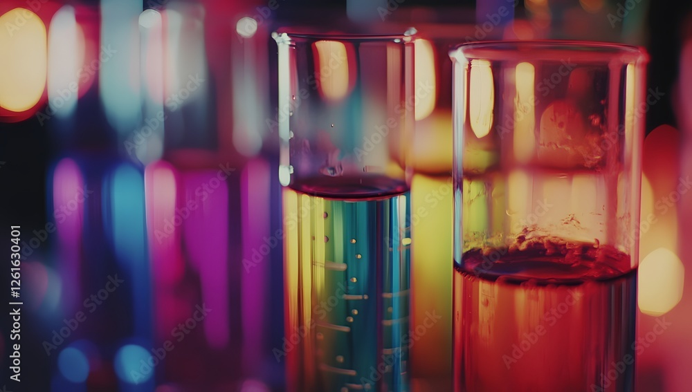 Poster colorful test tubes in lab with vibrant background