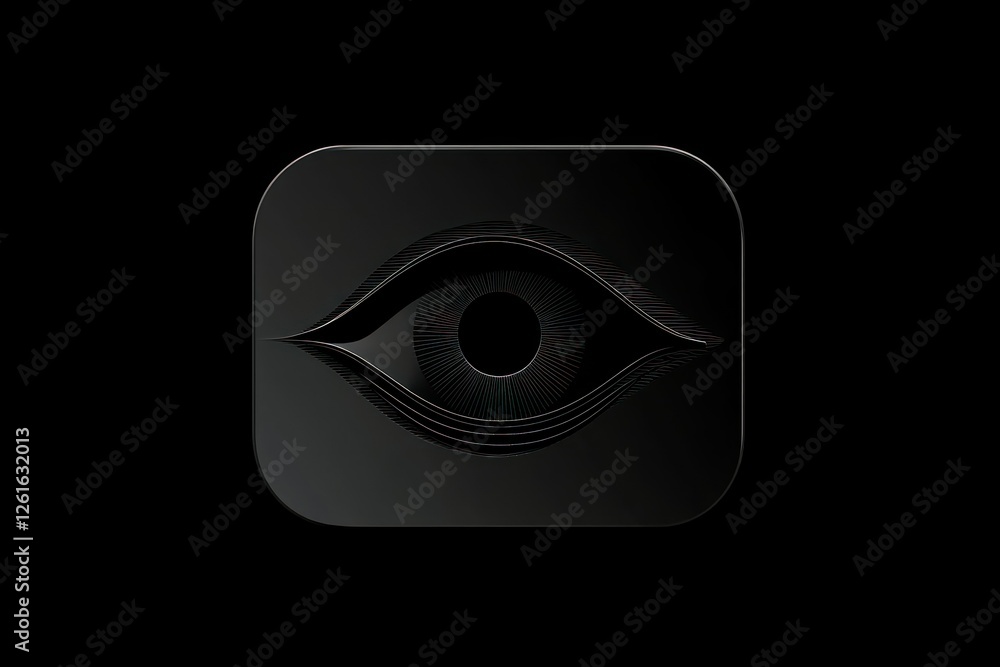 Poster a monochromatic eye icon designed with sharp lines and simplicity, ideal for app icons and logos