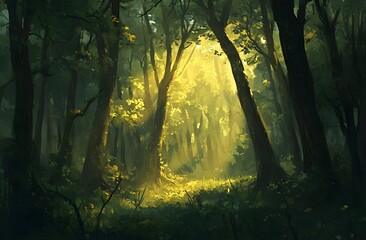 Fototapeta premium tranquil forest scene with flowing typography for World Introvert Day theme. peace and calm