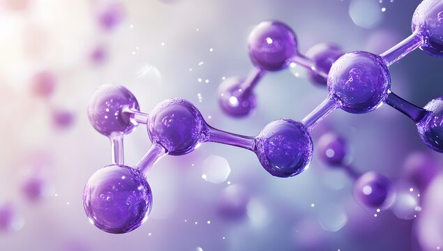 Purple molecular structure, abstract background, science research, educational use