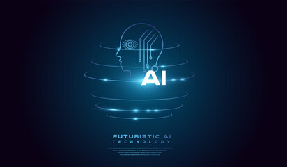 The Artificial Intelligence, Isometric Vector banner for AI, Deep Learning, Technological Digital Brain. AI head concept world background Vector illustration