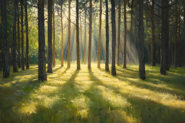 Fototapeta premium Sunlit Serenity: The Dance of Light and Shadow in a Tranquil Meadow