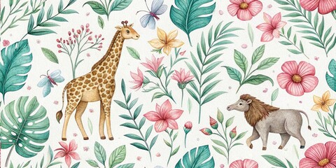 Obraz premium Watercolor Animal Illustrations: Nature Backgrounds - Cute Wildlife Paintings