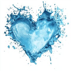 Blue Heart Shape Created from Water Splash with Drops and Splashes in Background