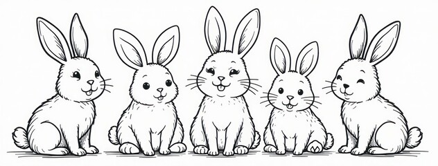 Fototapeta premium Cute Rabbits Doodle Mandala Coloring Page Kids Design. Perfect for children's coloring books, printable activity sheets 