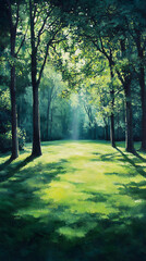 Obraz premium Sunlit Serenity: The Dance of Light and Shadow in a Tranquil Meadow