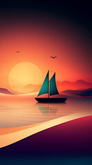 Fototapeta premium Serene Sailboat Silhouette at Sunset on Calm Waters