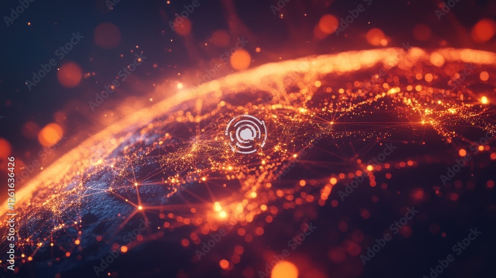 Poster neon-lit digital earth with interconnected nodes and web-like connections symbolizing global network