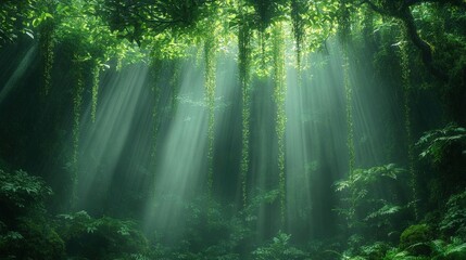 Obraz premium Sunlight Piercing Lush Green Forest