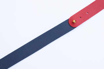 dark blue and red leather strap isolated on white background