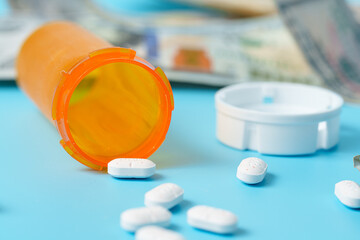 Prescription Drug Costs, Medication Prices, Healthcare Expenses, Pills, Money US Currency