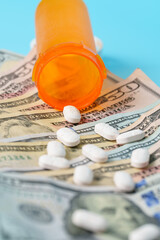 Prescription Drug Costs, Medication Prices, Healthcare Expenses, Pills, Money US Currency