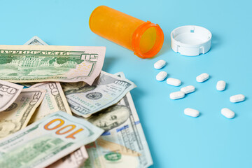 Prescription Drug Costs, Medication Prices, Healthcare Expenses, Pills, Money US Currency