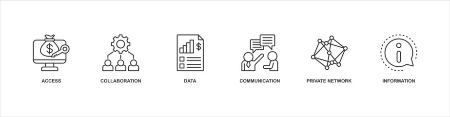 Intranet banner web icon sheet vector illustration concept with icon of access, collaboration, data, communication, private network, information