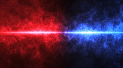 Fototapeta premium Red and blue lasers cross in an epic stage setup, their intensity amplified by swirling fog effects