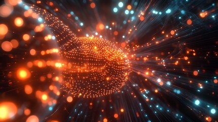 Naklejka premium AI powered feature selection represented as dynamic filtering of glowing datasets