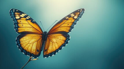 Obraz premium Vibrant butterfly perched delicately on a slender stem against a soft, blurred background