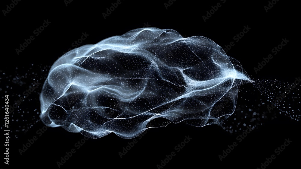 Wall mural abstract glowing brain constructed from digital particles against black background