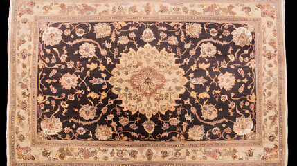 Naklejka premium Exquisite Persian Carpet Detailed Floral Motifs and Intricate Design Oriental Rug Home Decor
