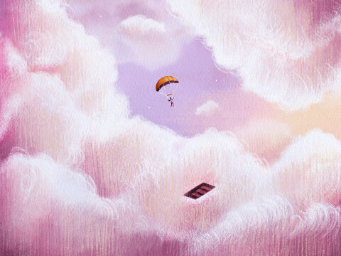 Paracaidismo en nubes rosadas