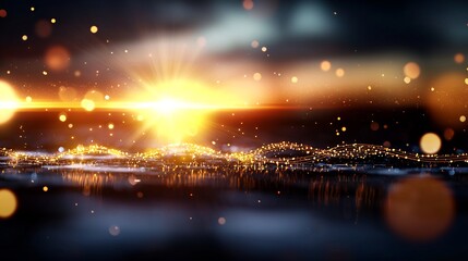 Abstract Golden DNA Sequence with Energy Burst and Particle Effects Illumination