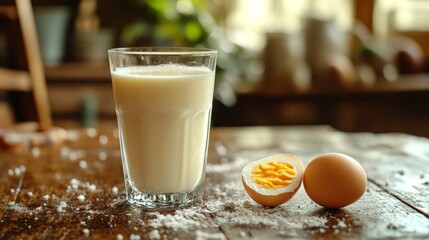 Cracked egg and milk on a surface with avian silhouette, symbolizing food safety and disease prevention.